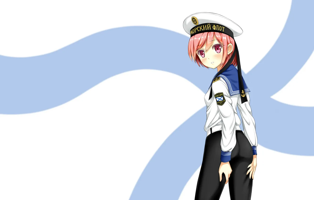 Фото обои девушка, аниме, ВМФ, матрос, униформа, art, андреевский флаг, Phanc002