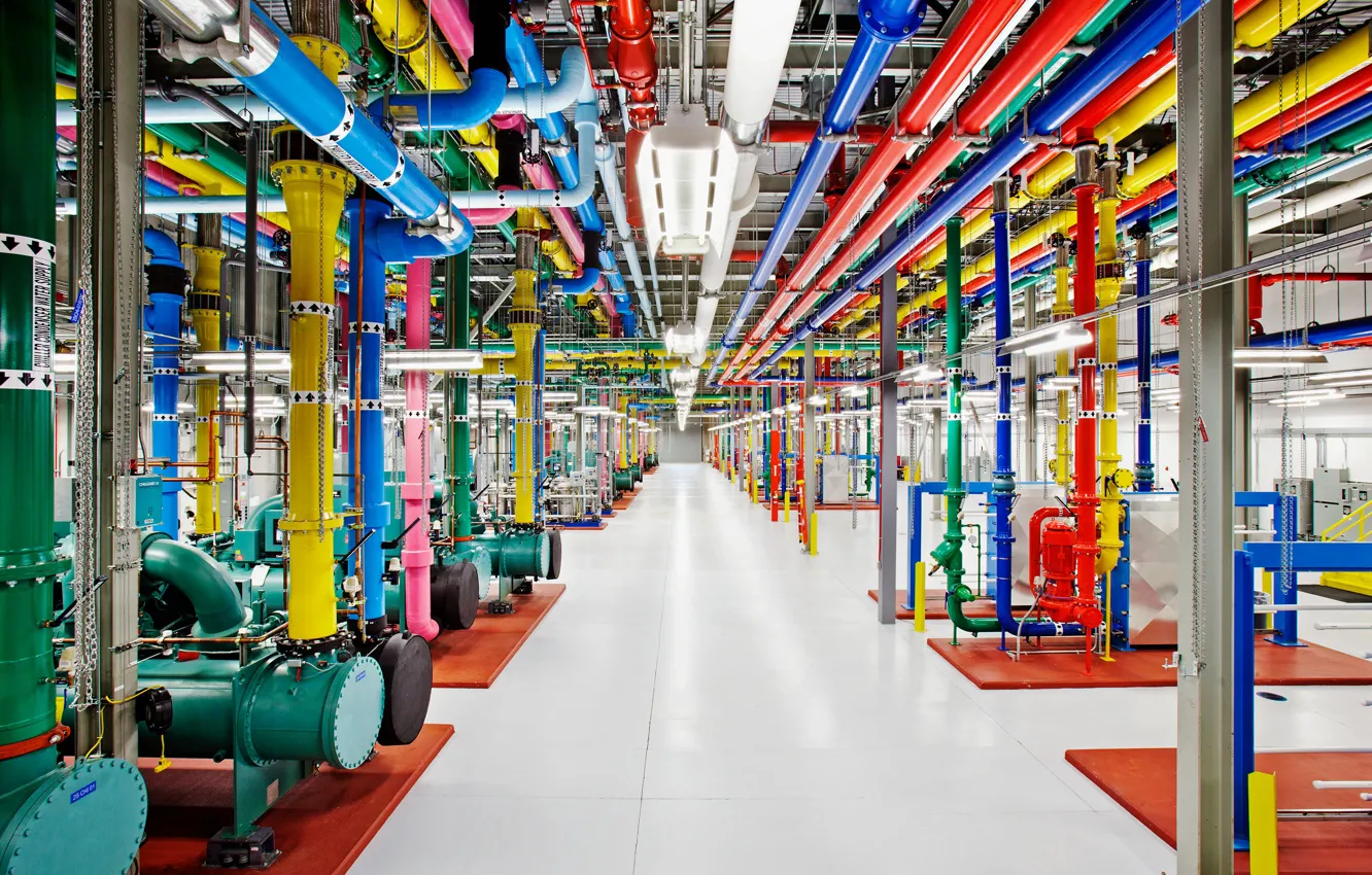 Фото обои трубы, пол, помещение, Google Data Center