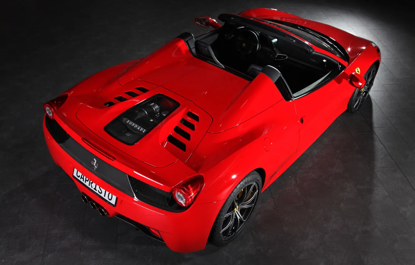Фото обои Красный, Кабриолет, Ferrari, 458, Номер, Суперкар, Spider