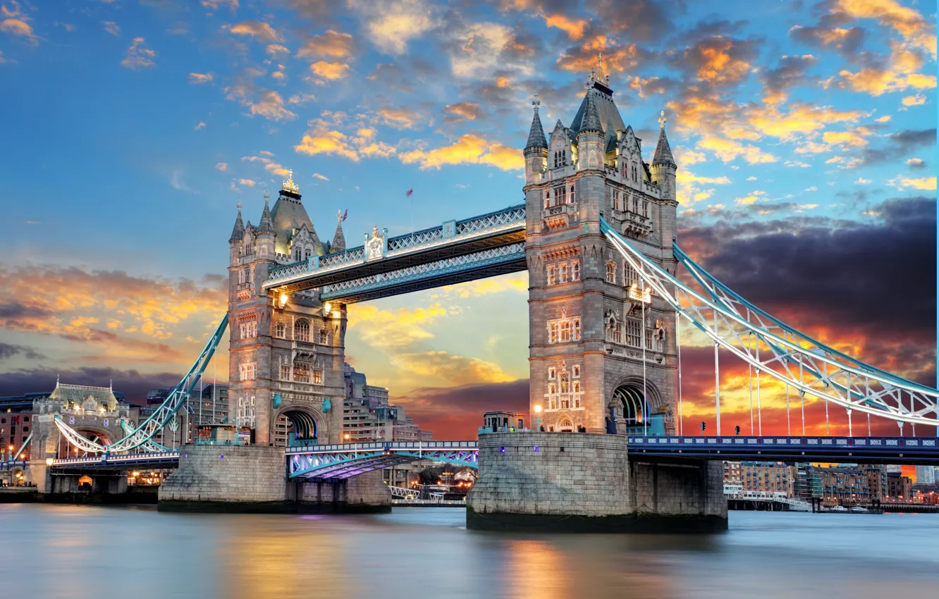 Фото обои Англия, Лондон, Тауэрский мост, Tower Bridge, London, England, Thames River