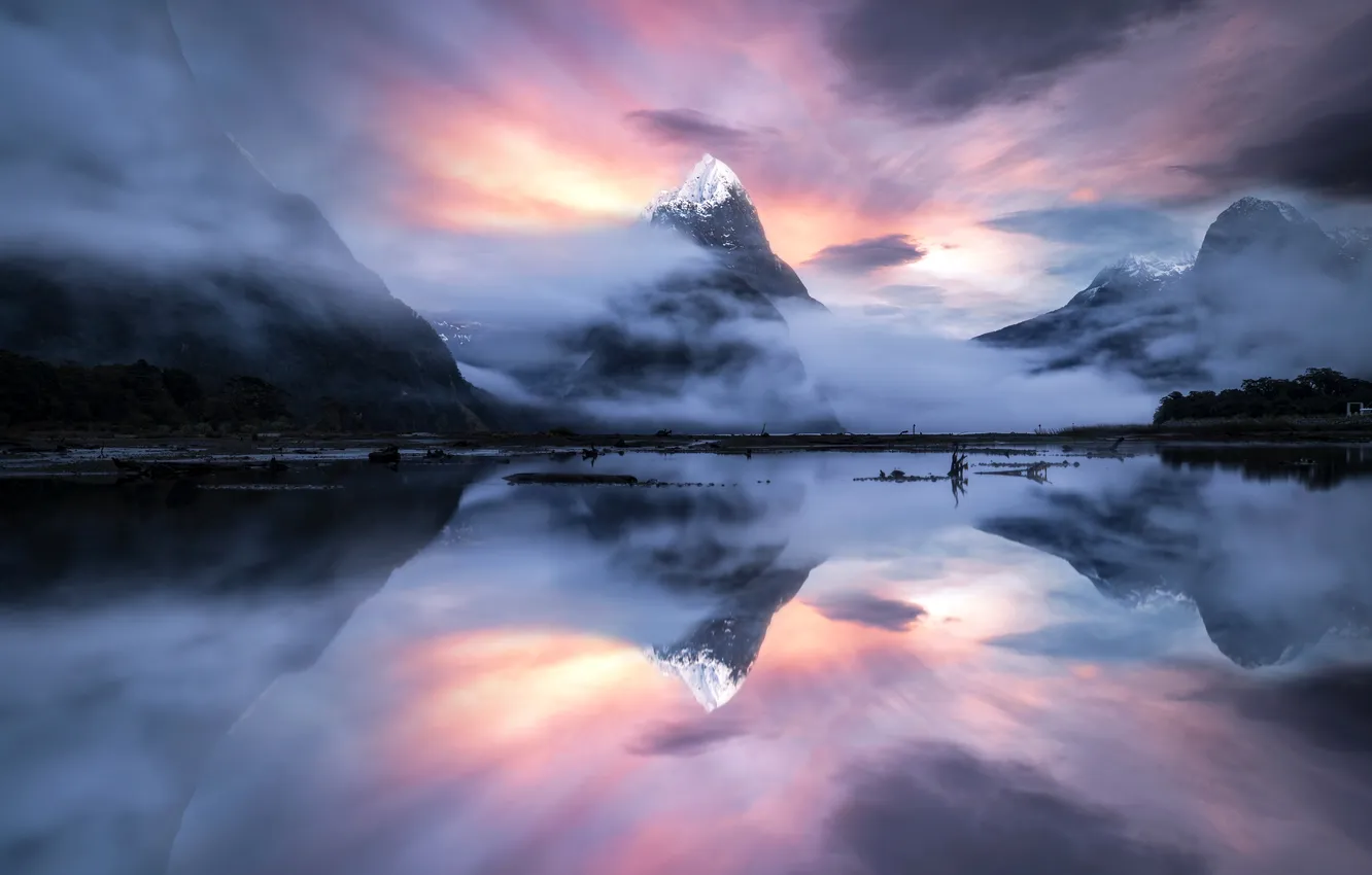 Фото обои sky, landscape, New Zealand, nature, water, winter, clouds, lake