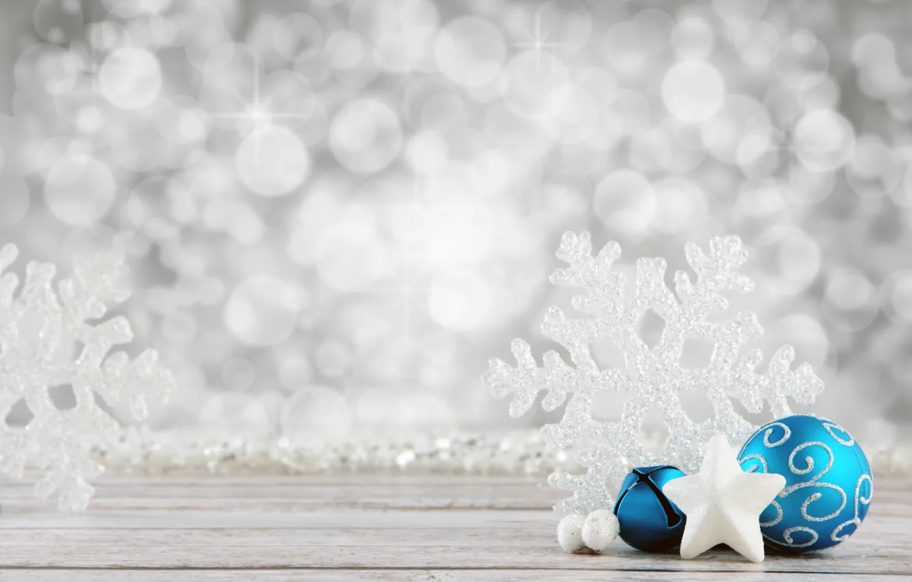 Фото обои украшения, праздник, шары, новый год, лента, снежинка