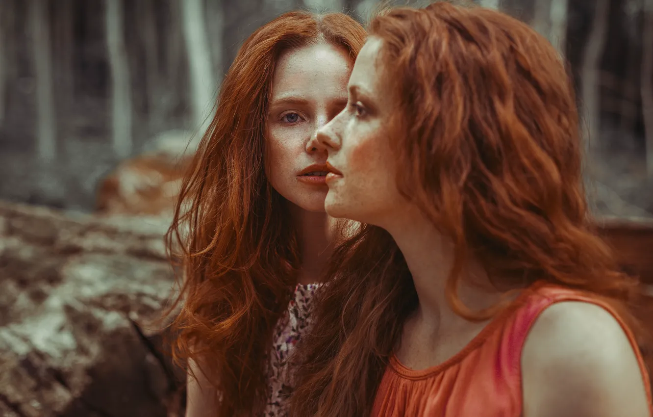 Фото обои девушка, лицо, фон, рыжая