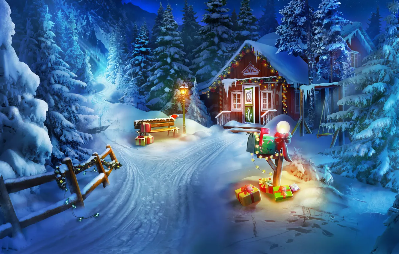 Фото обои Зима, Праздник, Winter, Holiday, New Year's tale, Новогодняя сказка