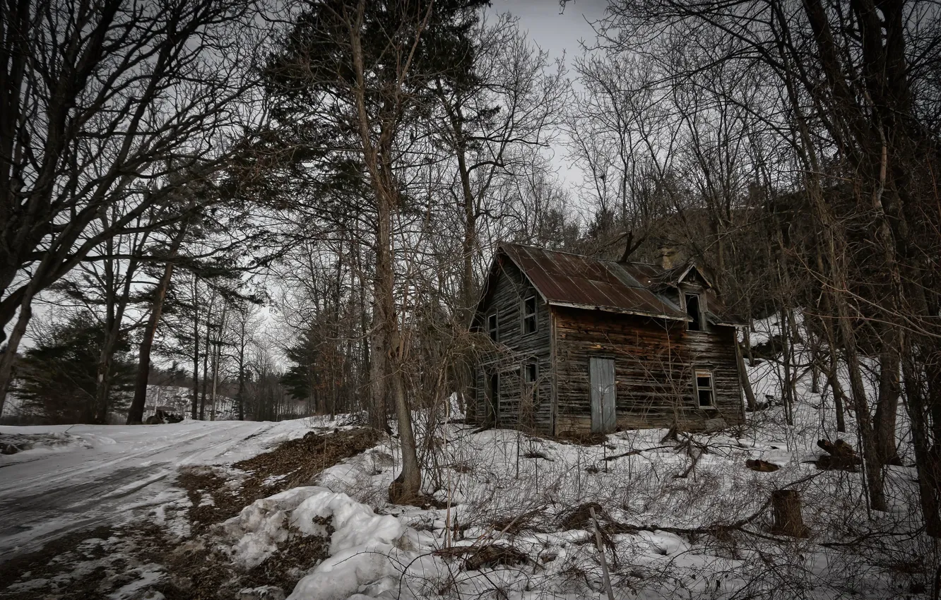 Фото обои зима, дорога, дом