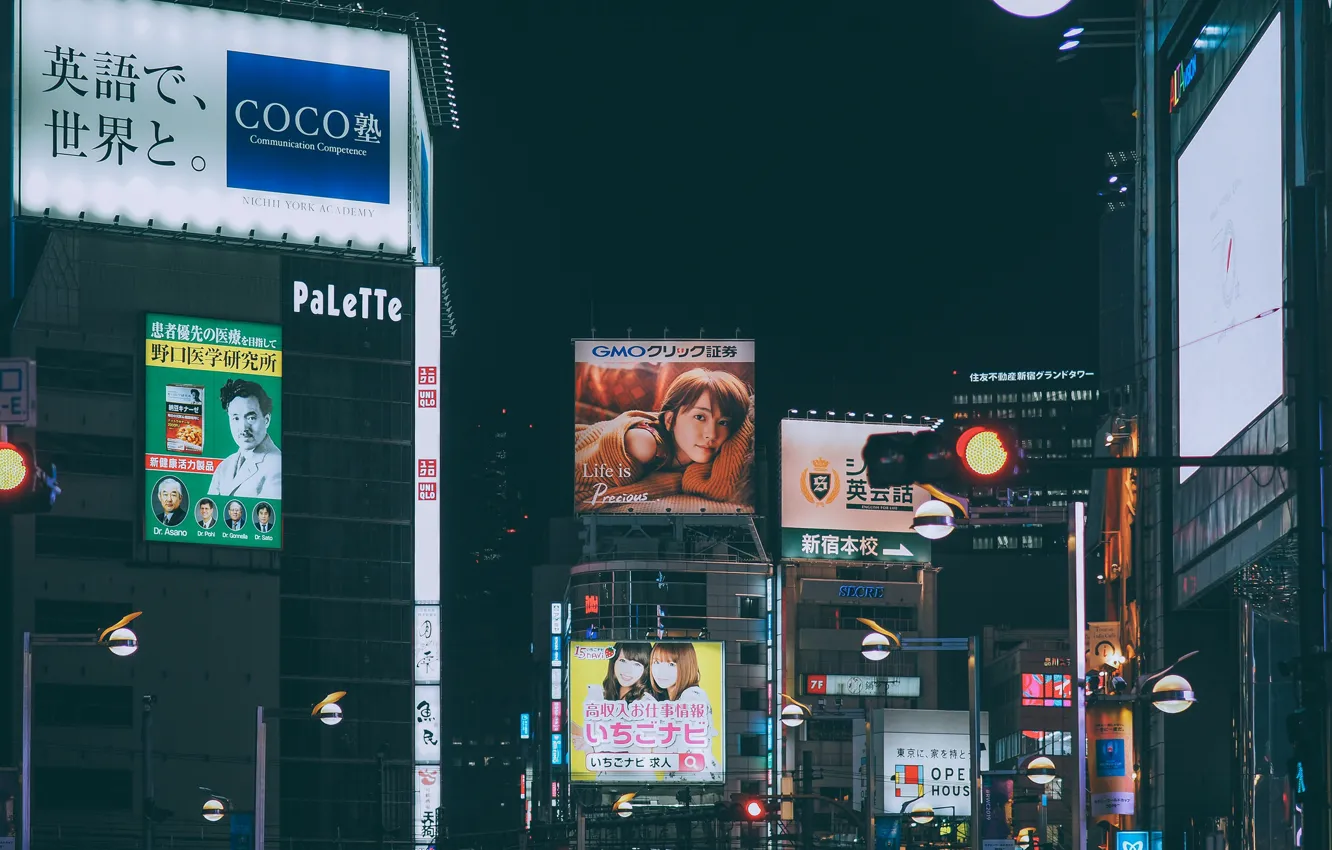 Фото обои город, реклама, Токио