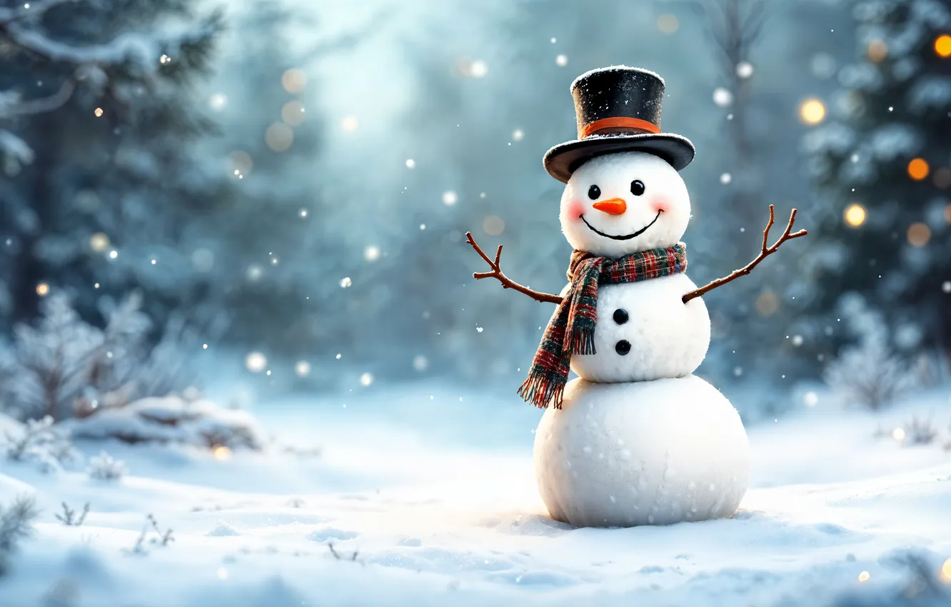Фото обои зима, снег, украшения, Рождество, Новый год, снеговик, happy, Christmas