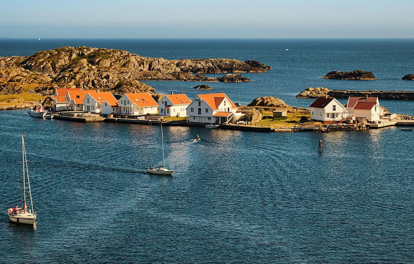 Фото обои море, лето, лодки, Норвегия, Norway