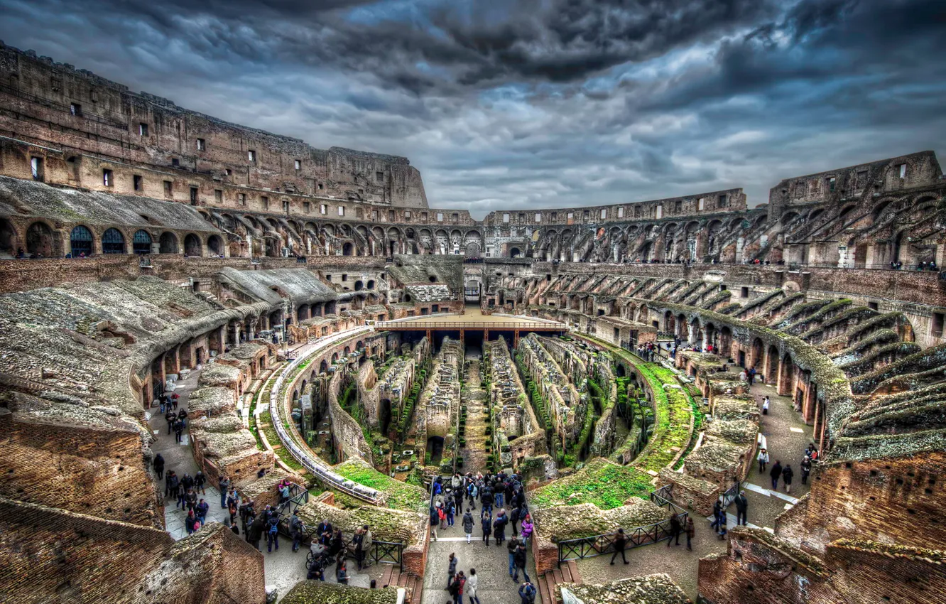 Фото обои люди, hdr, Рим, Колизей, Италия, руины, туристы, экскурсия