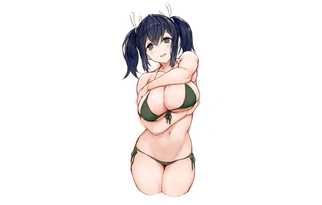 Фото обои girl, sexy, cleavage, boobs, anime, beautiful, twintails, short hair