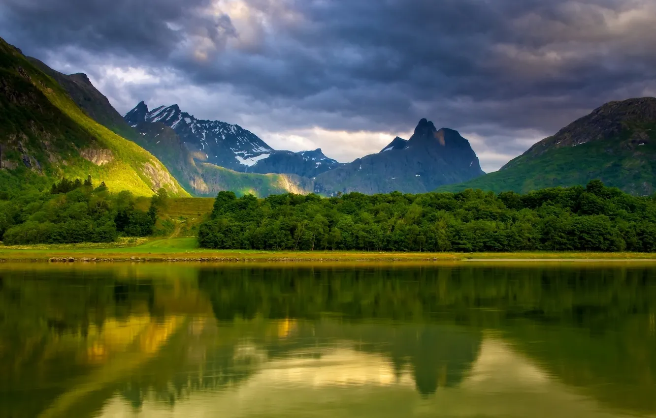 Фото обои лес, горы, озеро, Норвегия, Norway, Romsdalen