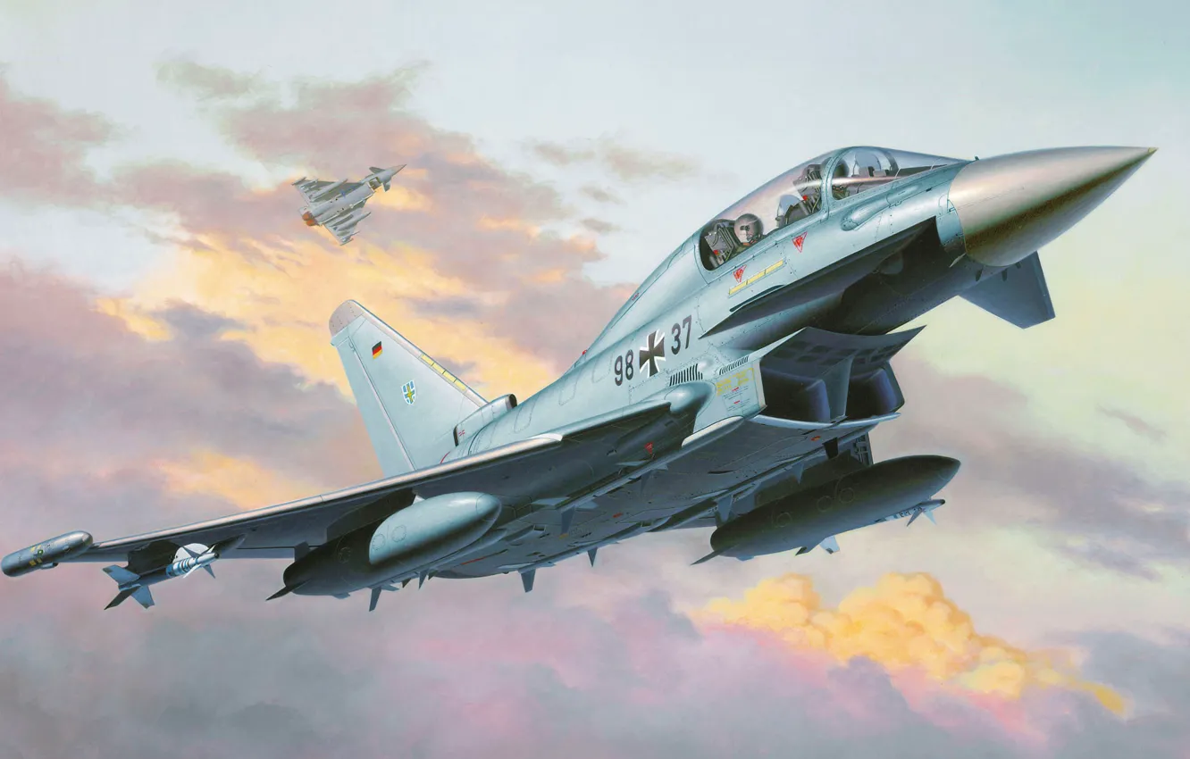 Фото обои war, art, airplane, painting, aviation, jet, Eurofighter Typhoon