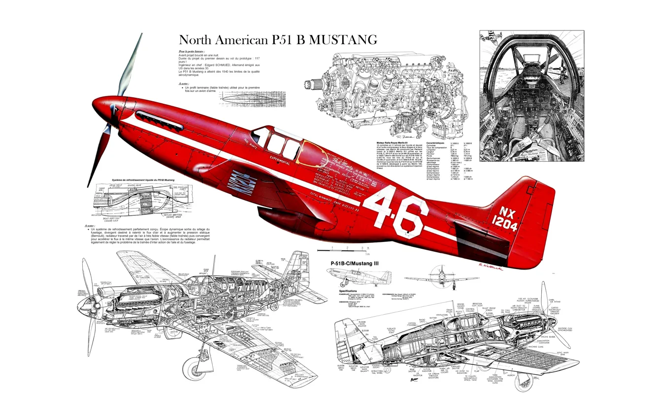 Фото обои конструкция, Mustang, схема, истребитель, North American, P-51B