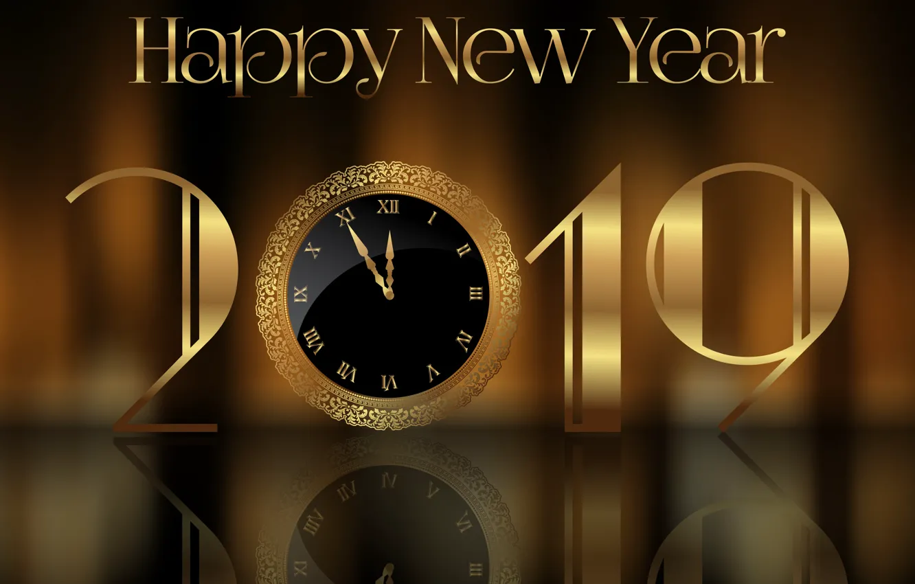 Фото обои праздник, новый год, New Year, clock, Happy, 2019