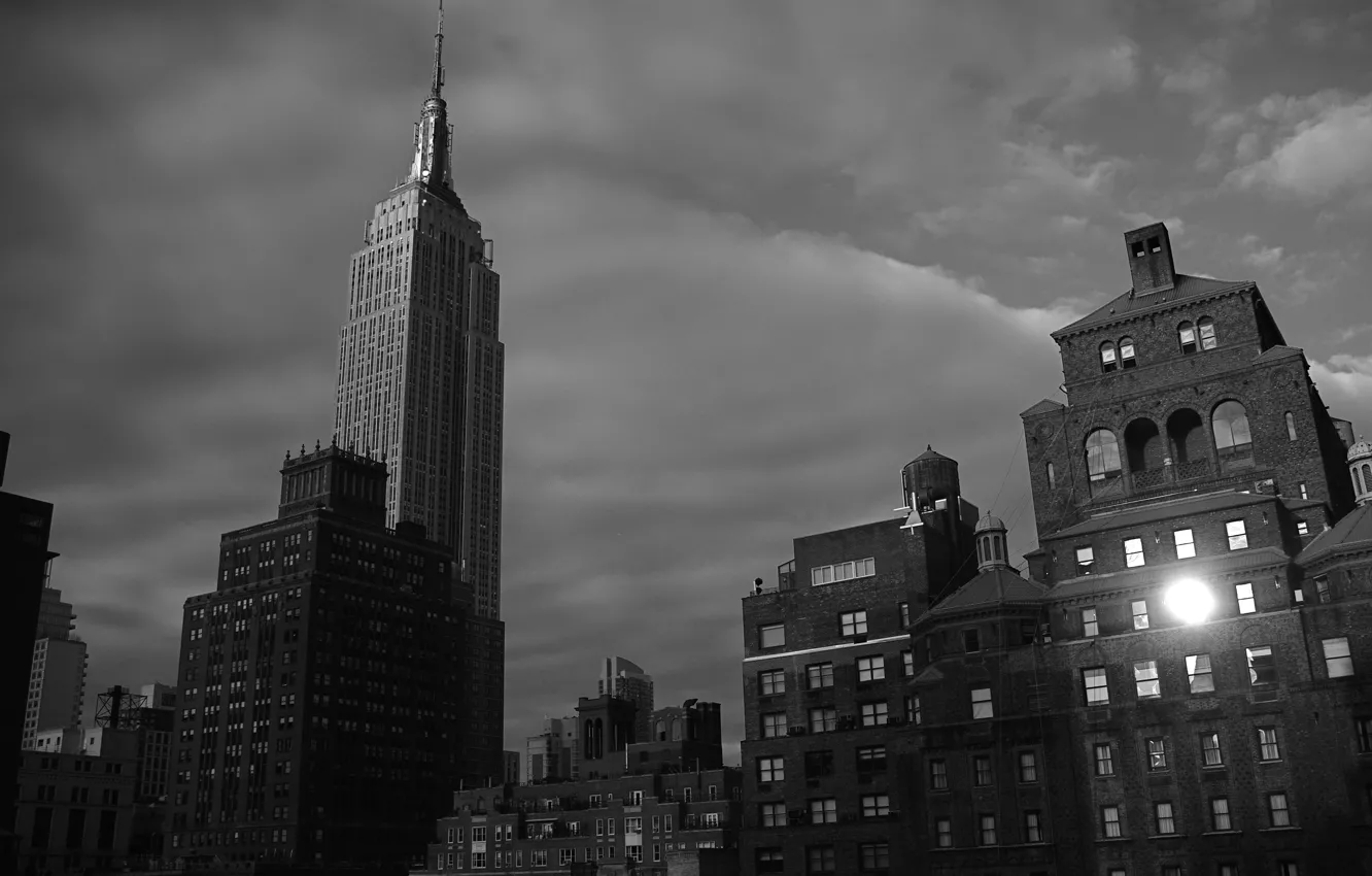 Фото обои USA, New York, Manhattan, NYC, New York City, skyscraper, Empire State Building, Black and White