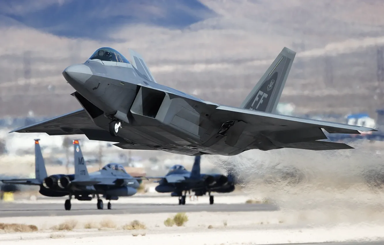 Фото обои USA, Раптор, взлет, F-22, Raptor, Air Force, USAF, F-22 Raptor
