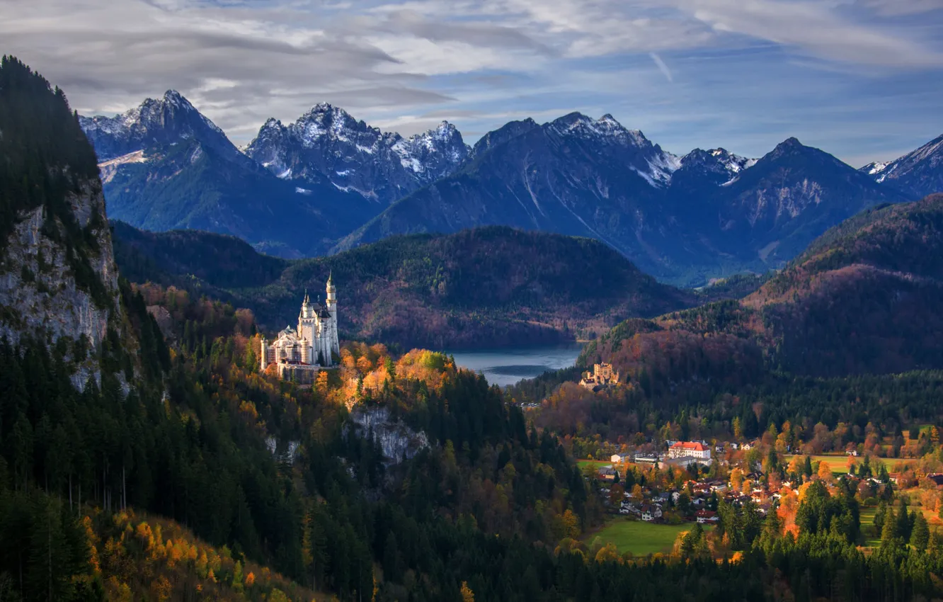 Фото обои горы, замок, Германия, панорама