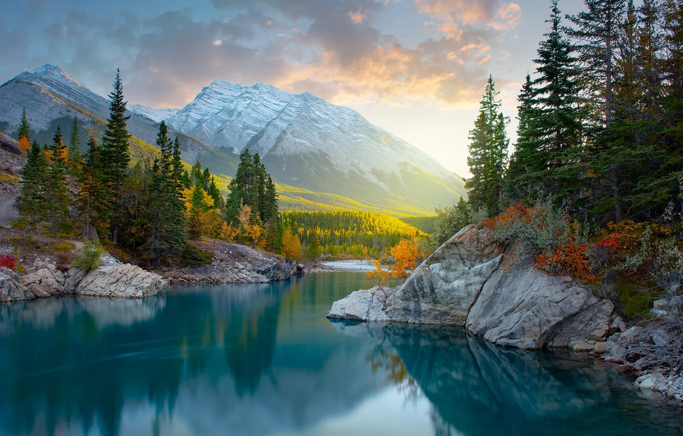 Фото обои landscape, nature, lake, rocks, fir trees