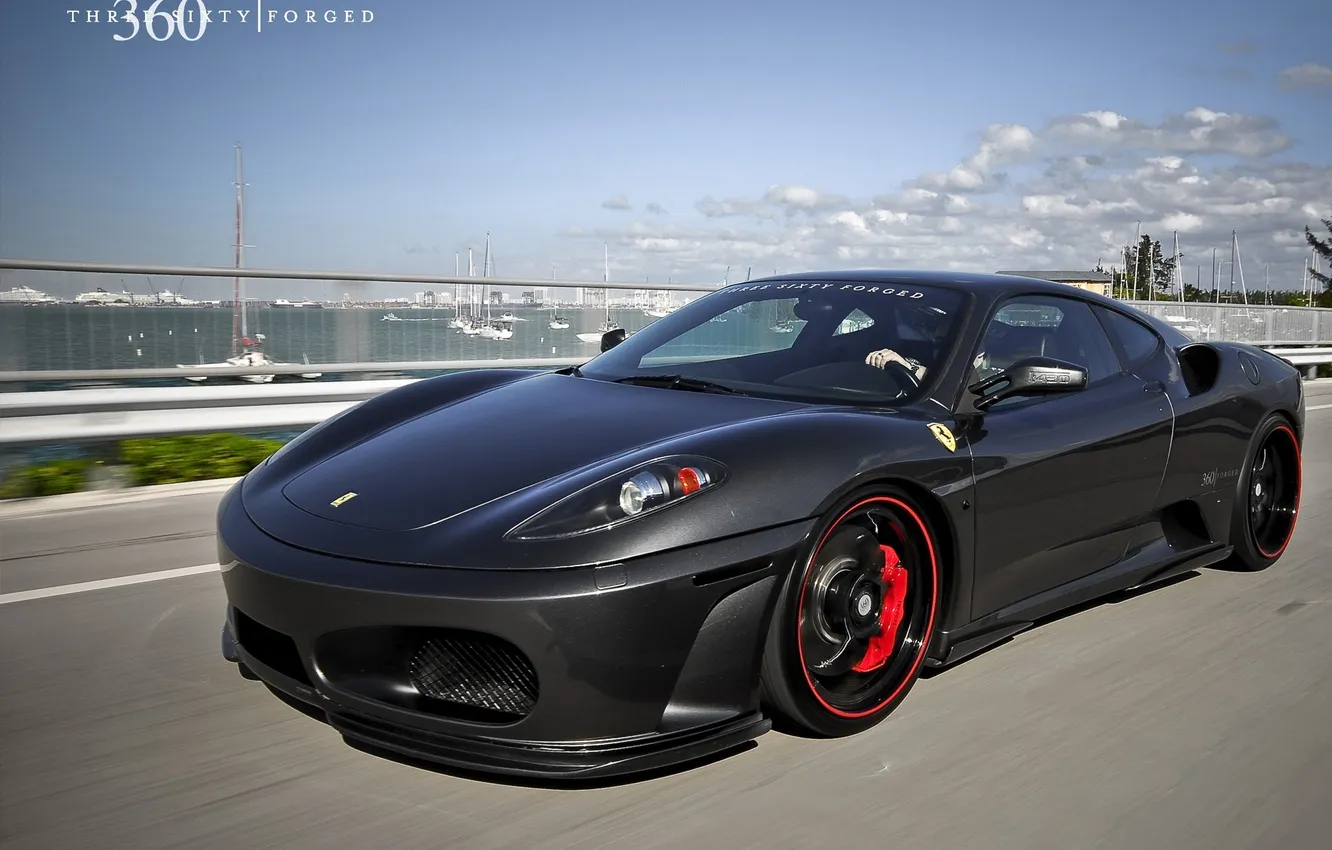 Фото обои скорость, чёрная, F430, Ferrari, феррари, black, 360 three sixty forged