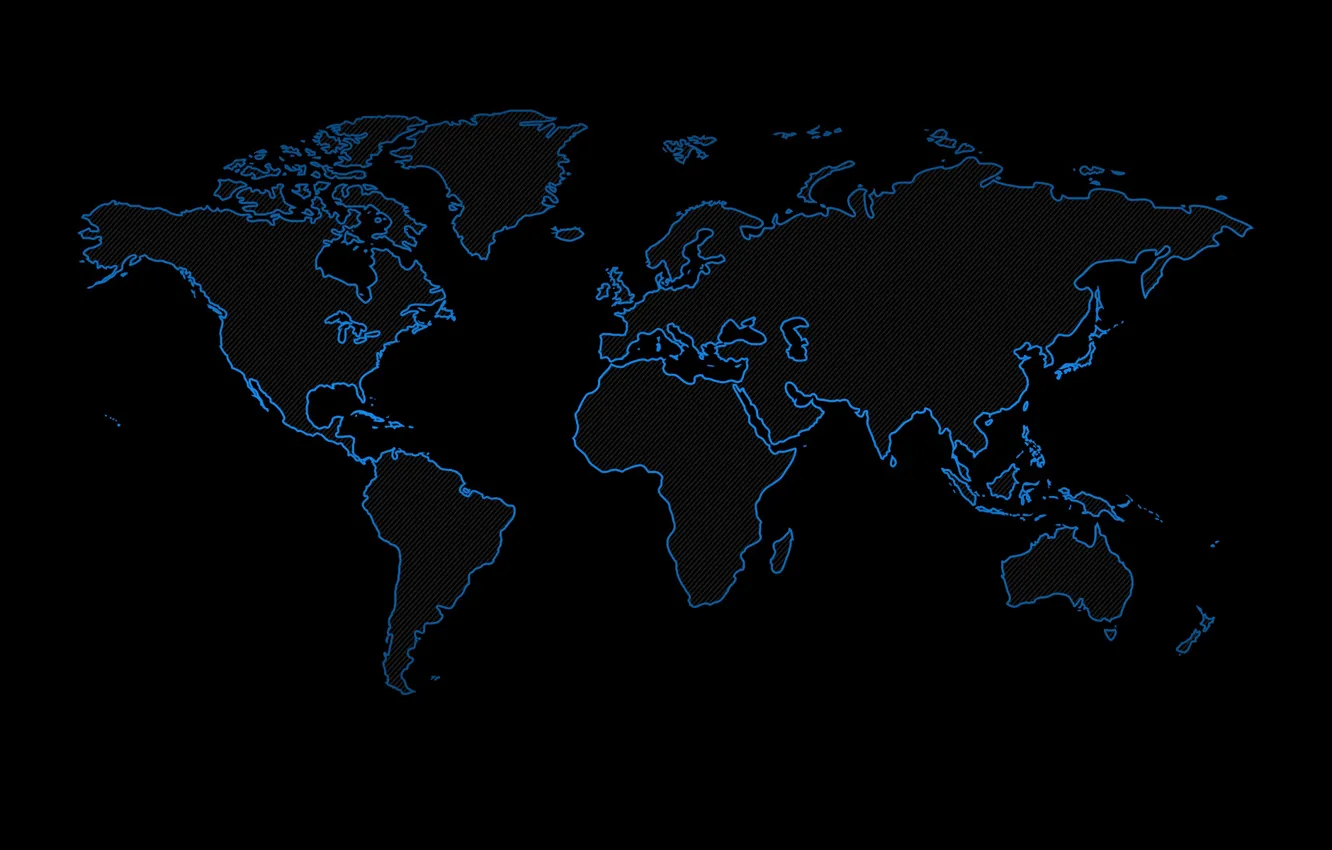 Фото обои синий, мир, черный фон, карта мира, материк