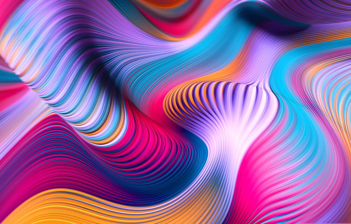 Фото обои волны, линии, узор, краски, объем