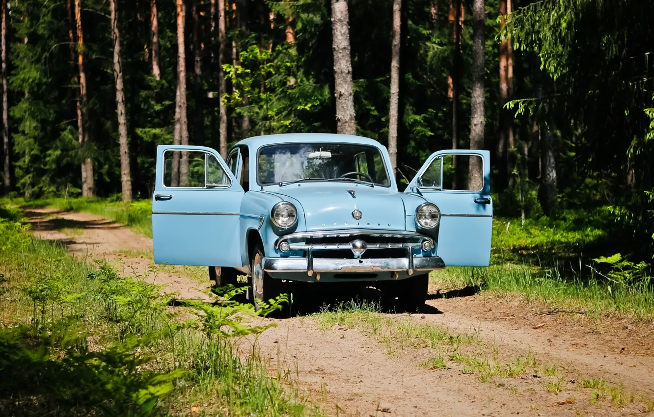 Фото обои USSR, СССР, 1958, Forest, Москвич 407, Москвич 402, Moskvich 407