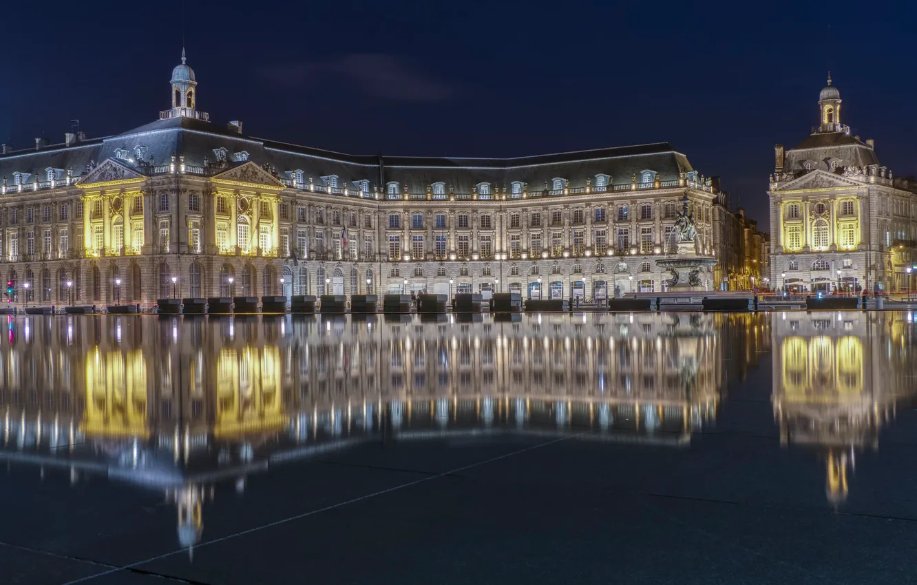 Фото обои вода, отражение, Франция, здания, площадь, France, Bordeaux, Place de la Bourse