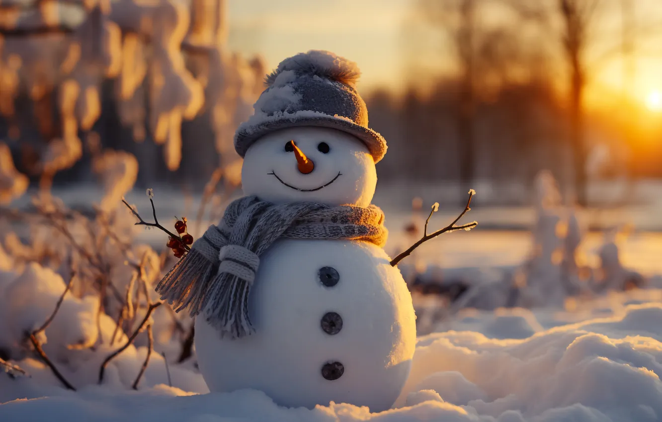 Фото обои зима, снег, Рождество, Новый год, снеговик, Christmas, winter, snow