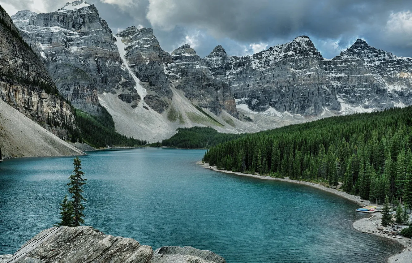 Фото обои лес, пейзаж, горы, озеро, река, Канада