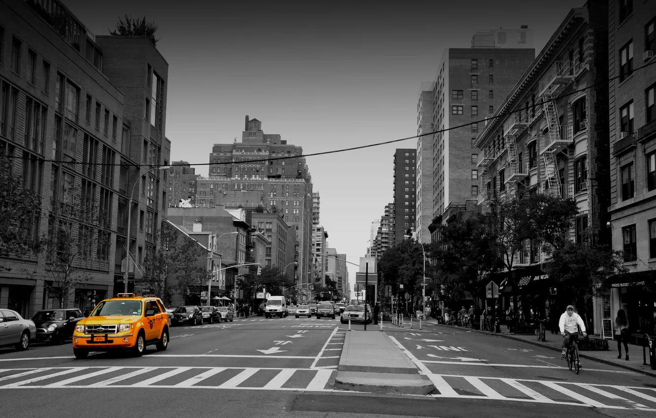 Фото обои город, улица, небоскребы, такси, USA, америка, сша, New York City