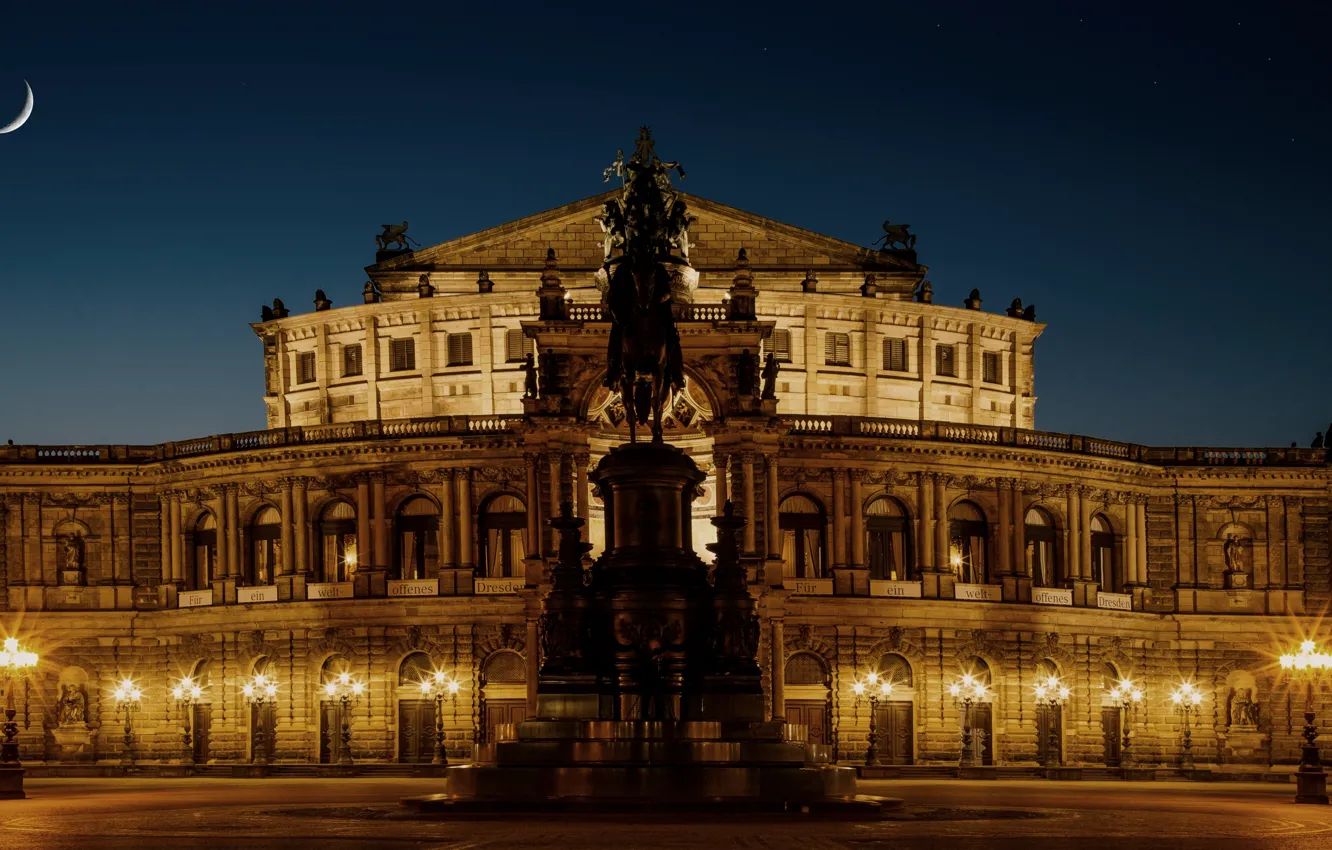 Фото обои city, lights, Germany, night, Dresden, Deutschland, Semperoper