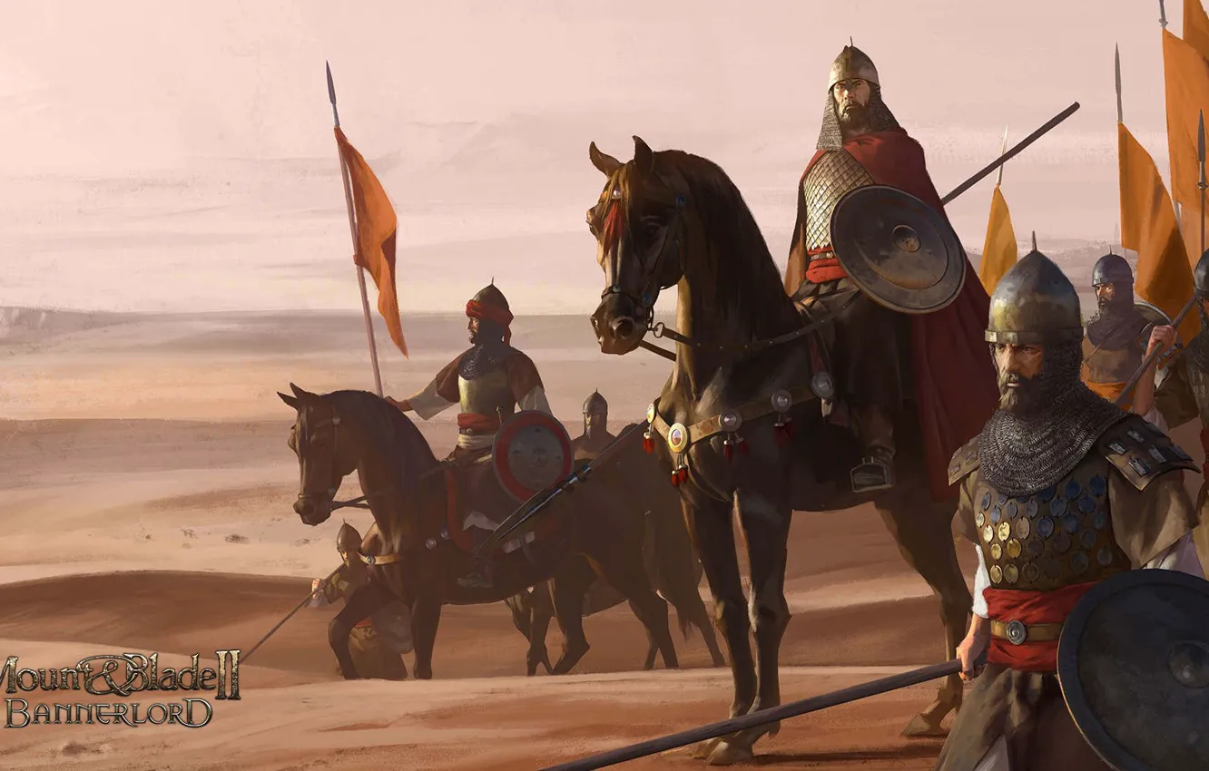 Фото обои Игра, Пустыня, Конь, Воин, Солдат, Арт, Mount & Blade, Средневековье