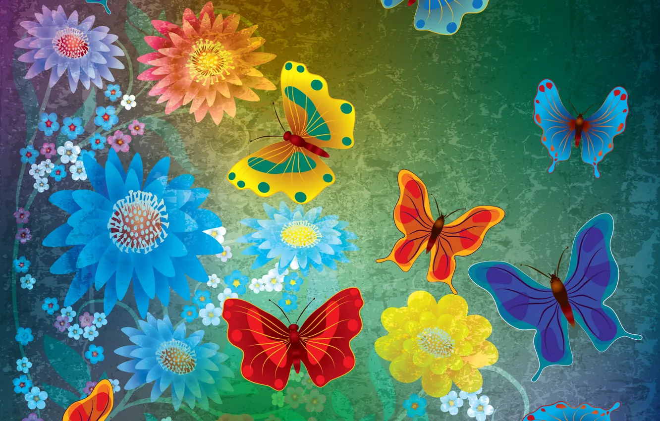 Фото обои бабочки, цветы, abstract, design, flowers, grunge, butterflies