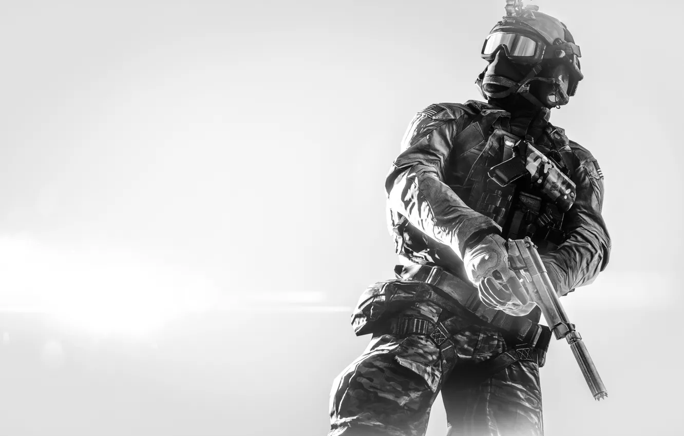 Фото обои оружие, фон, солдат, экипировка, Battlefield 4