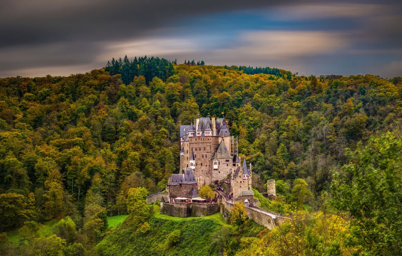 Фото обои лес, деревья, замок, Германия, Эльц, Burg Eltz