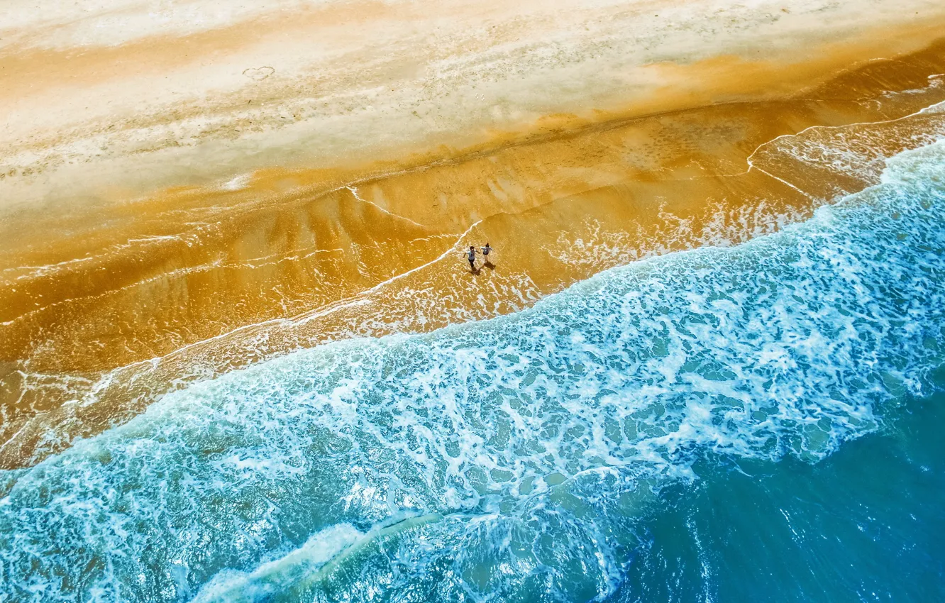 Фото обои море, люди, берег, волна