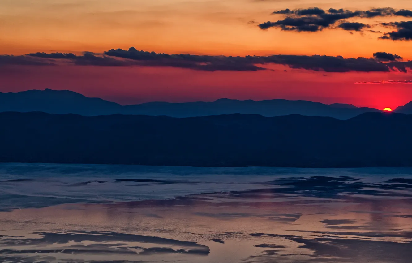 Фото обои twilight, sunset, mountain, lake, hills, dusk, peak