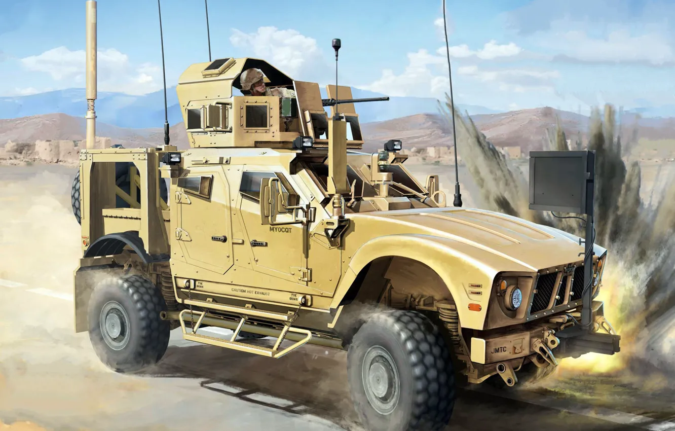 Фото обои M-ATV, Oshkosh Truck, боевая разведывательная машина, современный американский колёсный бронеавтомобиль