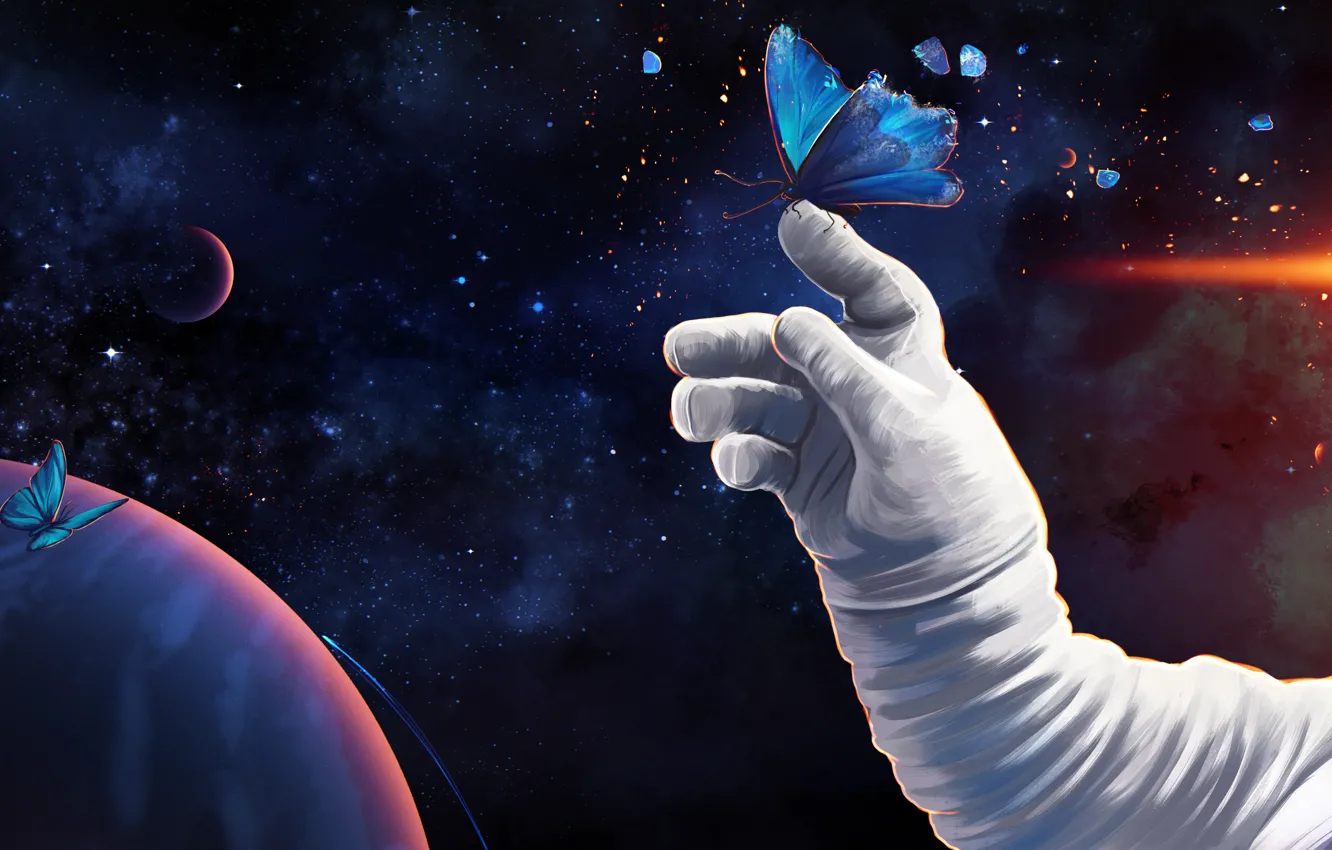 Фото обои девушка, космос, бабочки, Prywinko