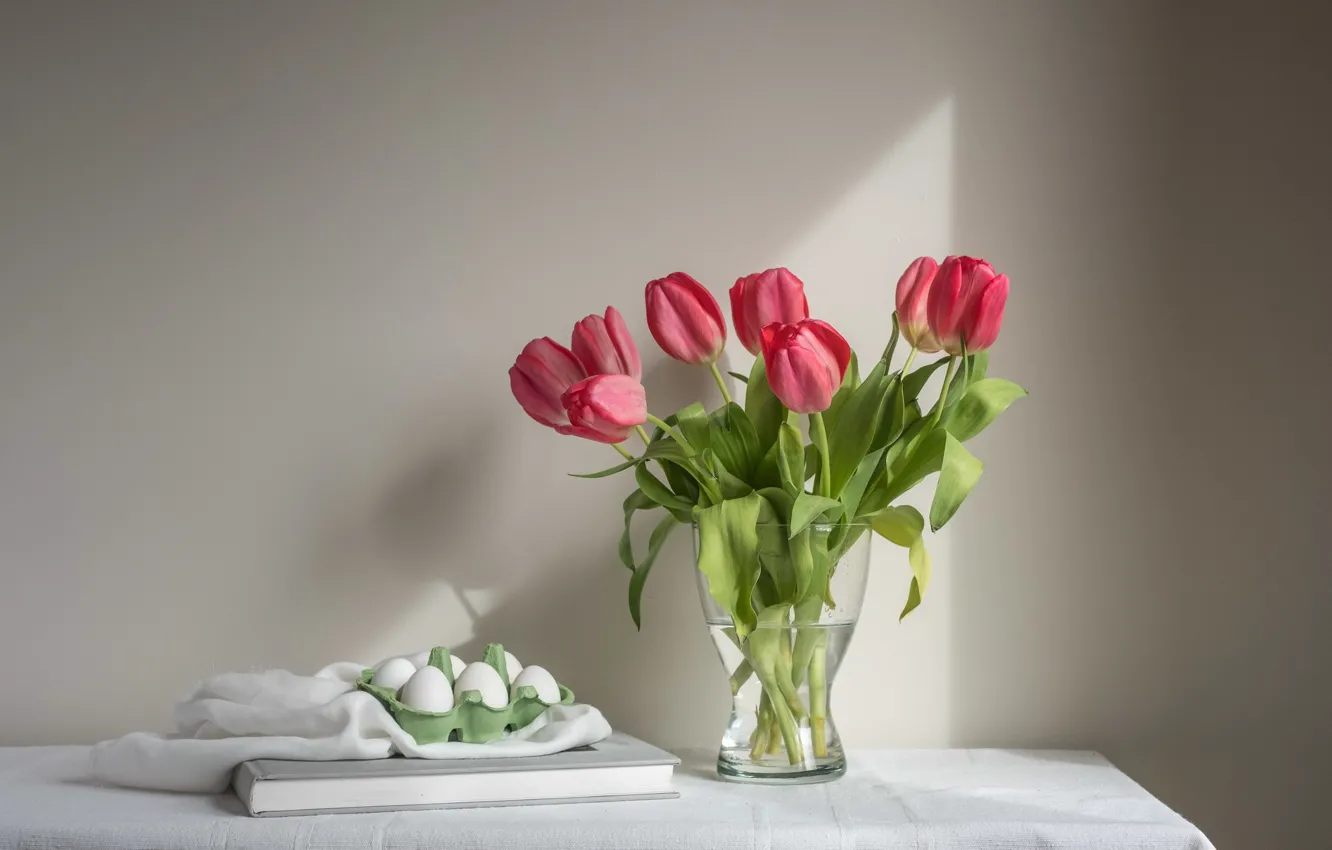 Фото обои цветы, тюльпаны, яица