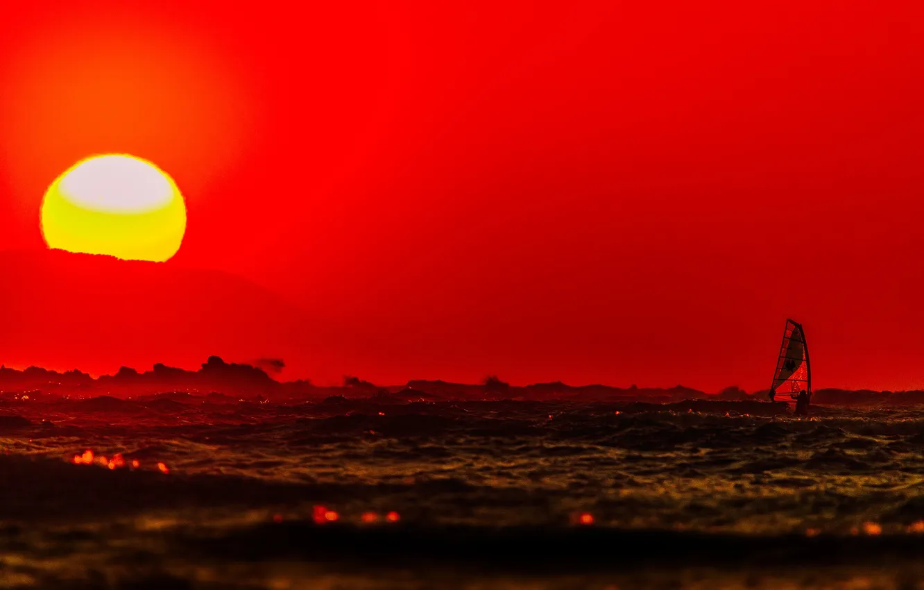 Фото обои море, волны, небо, солнце, закат