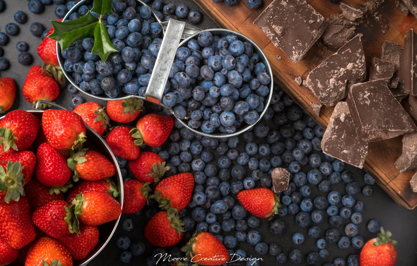 Фото обои ягоды, шоколад, клубника, голубика