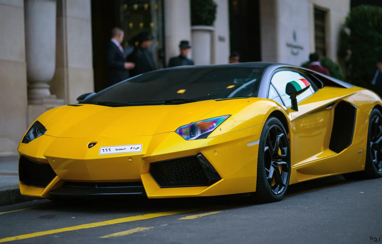 Фото обои Lamborghini, V12, Yellow, Aventador, Supercar