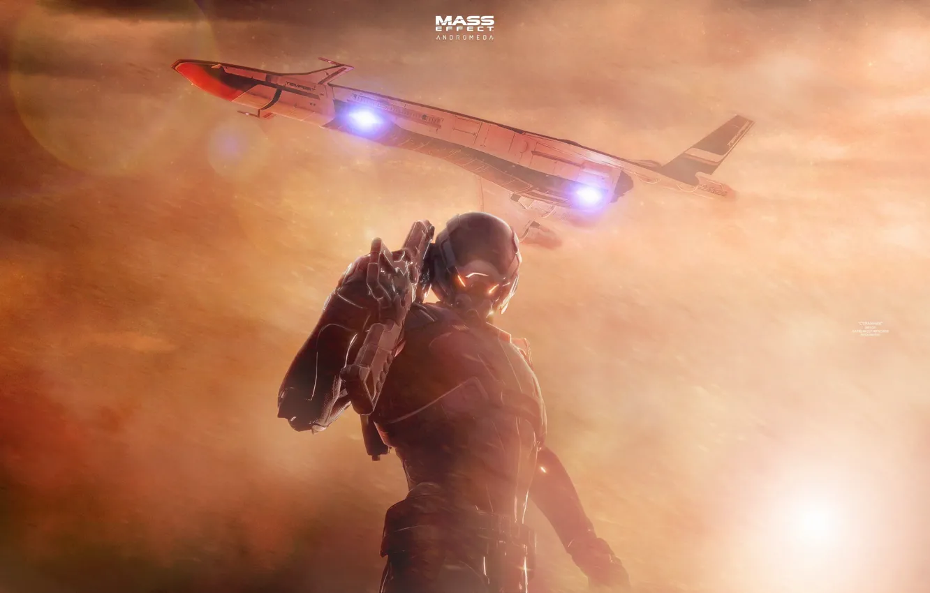 Фото обои gun, game, weapon, Mass Effect, rifle, suit, Mass Effect Andromeda, Mass Effect: Andromeda