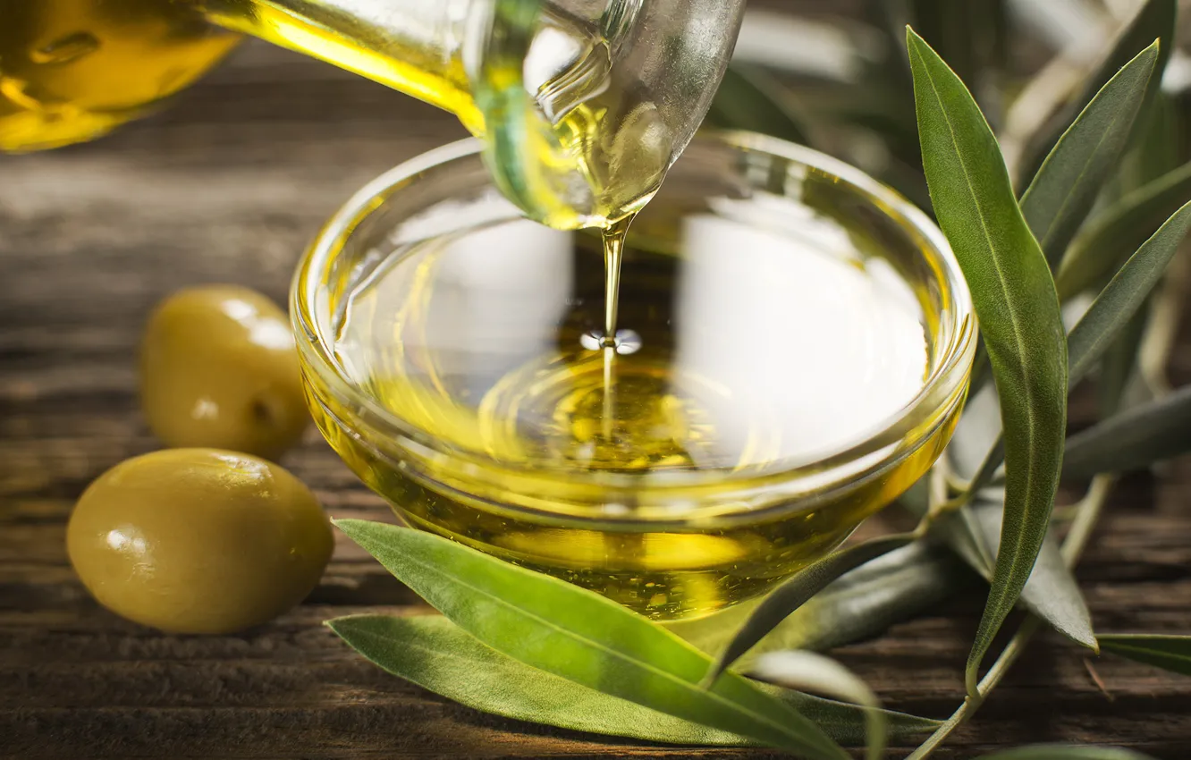 Фото обои листья, масло, оливки