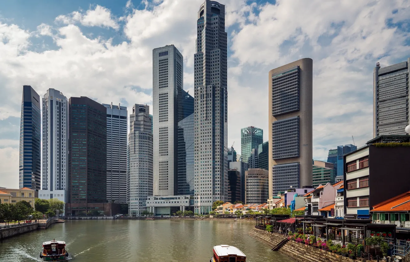 Фото обои город, день, Сингапур, небоскрёбы, Singapore, Singapore city