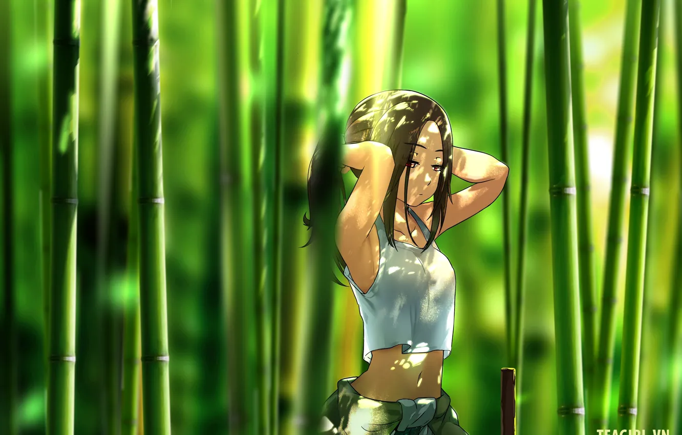 Фото обои девушка, бамбук, арт