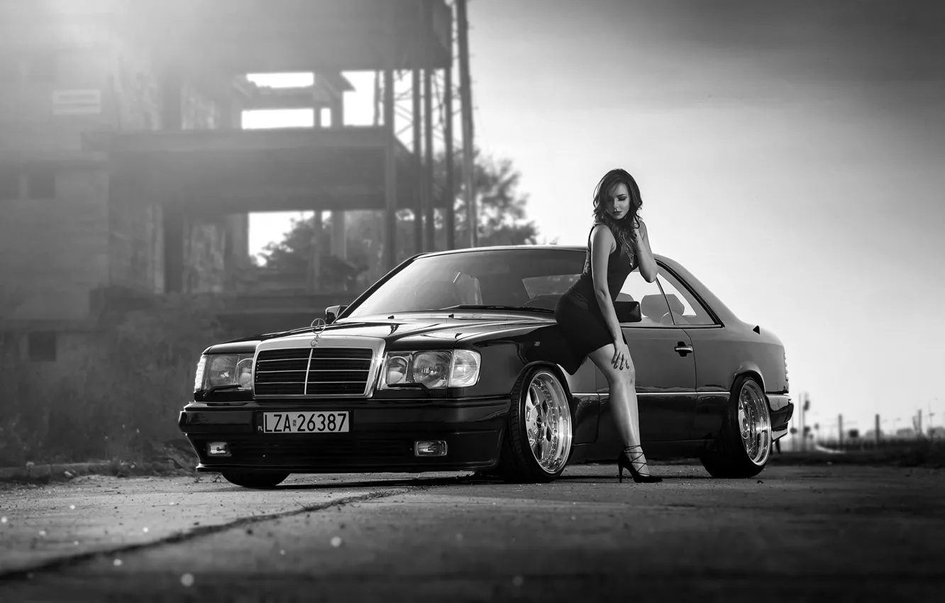 Фото обои Girl, Model, Coupe, Mercedes - Benz, W124