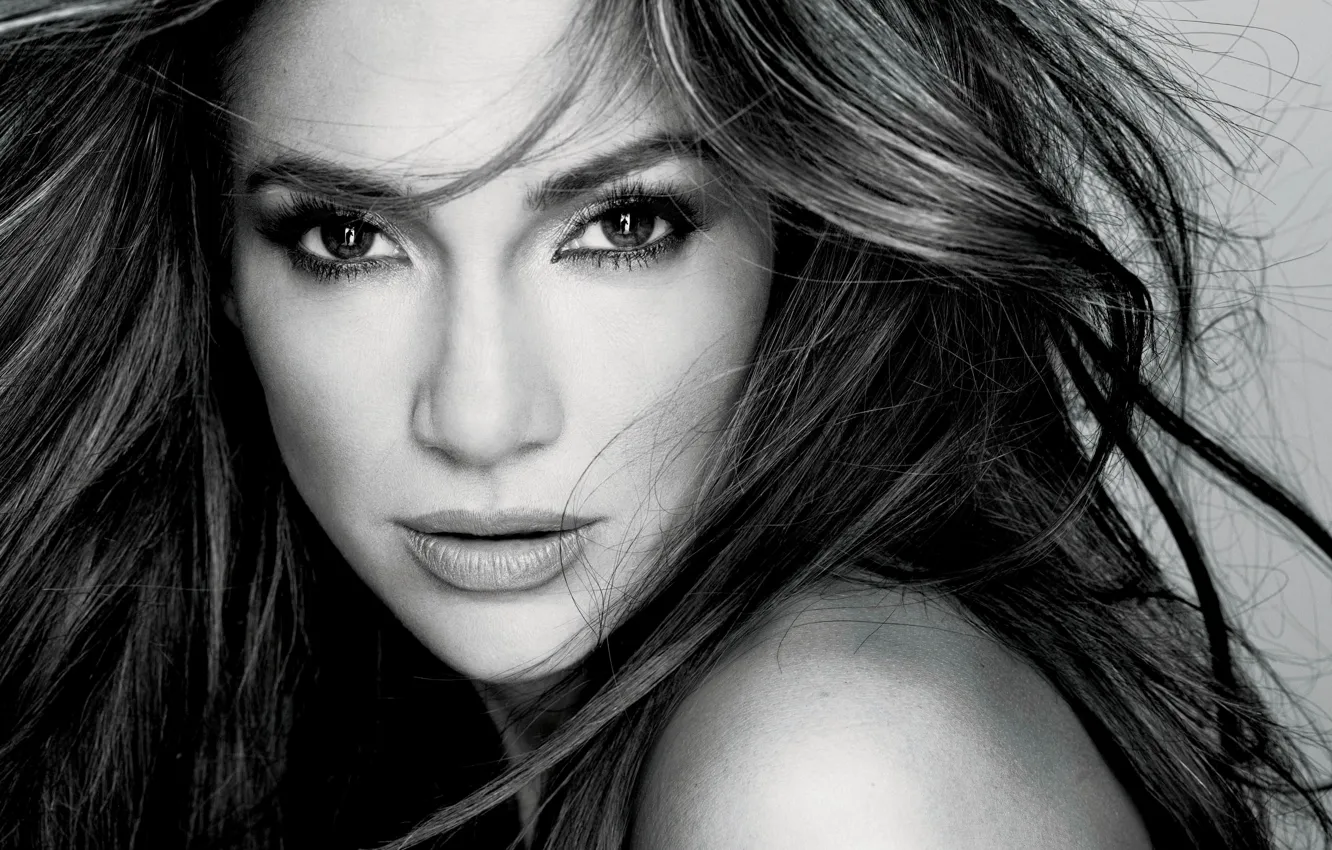 Фото обои актриса, певица, Jennifer Lopez, черно-белый фон, j lo, дженнифер лопез