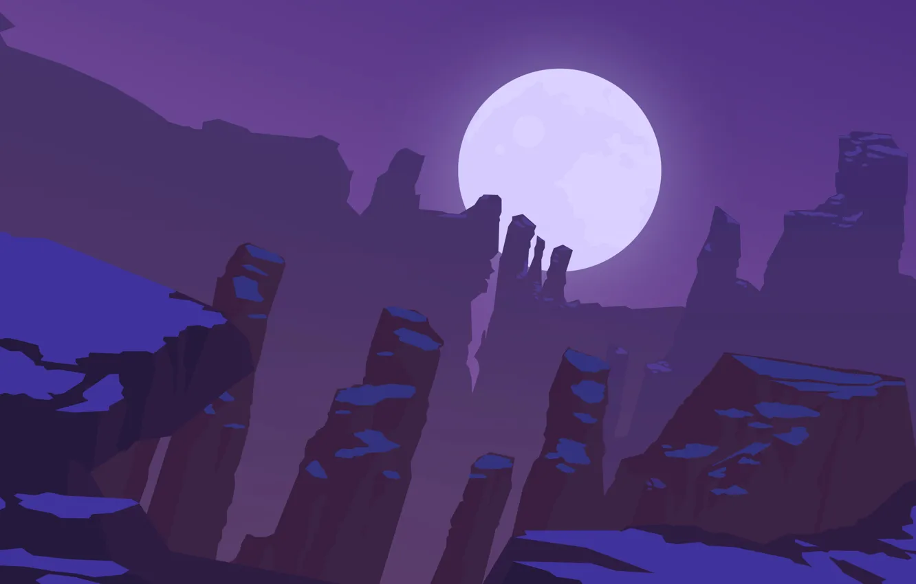 Фото обои ночь, скалы, Луна, силуэт